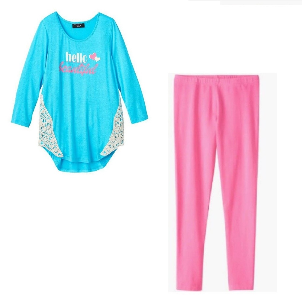 Hello Beautiful Top and Pink Leggings Set size 16